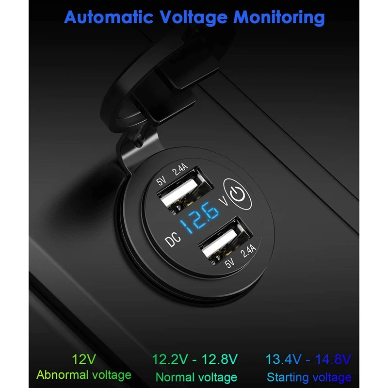 12 В USB-розетка водонепроницаемая В/24 24 Вт 4.8A двойная для зарядного устройства