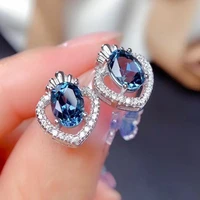 new trendy silver plated heart stud earrings for women shine blue cz stone inlay fashion jewelry delicate party gift earring
