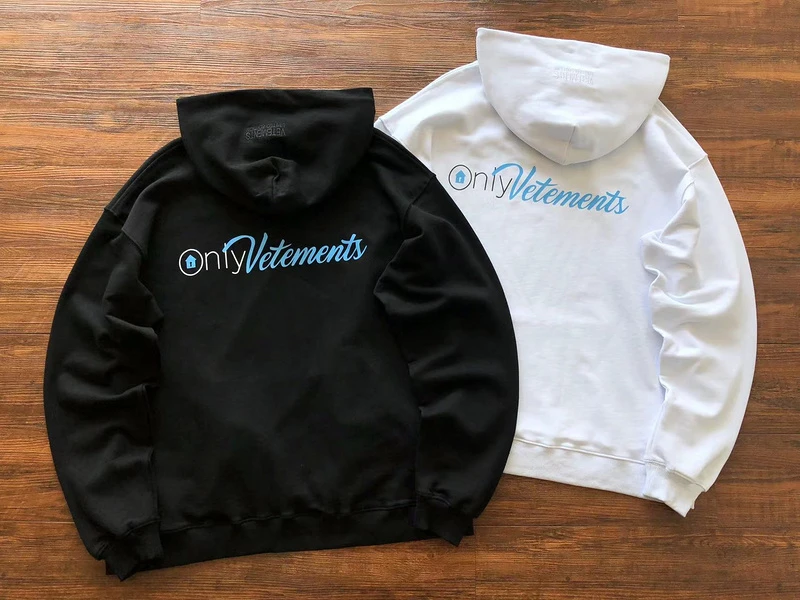 

New Black White Vetements Hoodie Men Women Oversized Blue Logo Print Onle Sweatshirts VTM Pullovers y2k