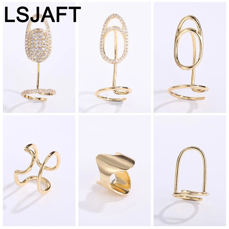 

Ins Hip Hop Gold Plated Hollow Cubic Zircon Geometric Fingertip Rings Women Girls Personality CZ Finger Rings Jewelry Gift Party