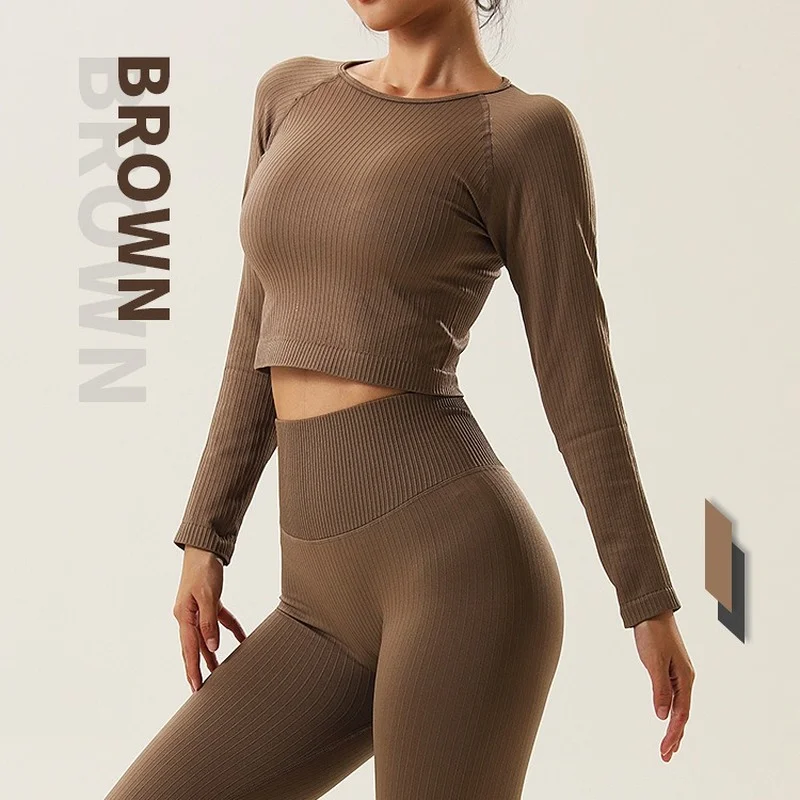 Бесшовная Трикотажная куртка для йоги рубашка с длинным рукавом топ фитнеса бега