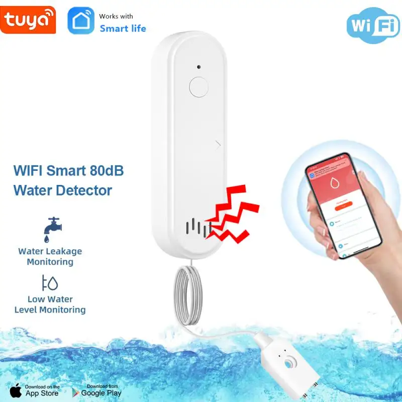 

Умный датчик утечки воды Tuya, Wi-Fi детектор уровня перелива воды, звуковая сигнализация, датчик утечки, удаленный мониторинг