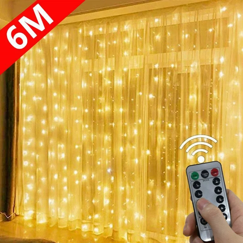 

3M LED USB Curtain String Fairy Lights Christmas Garland Remote For New Year 2024 Party Garden Home Wedding Decoration