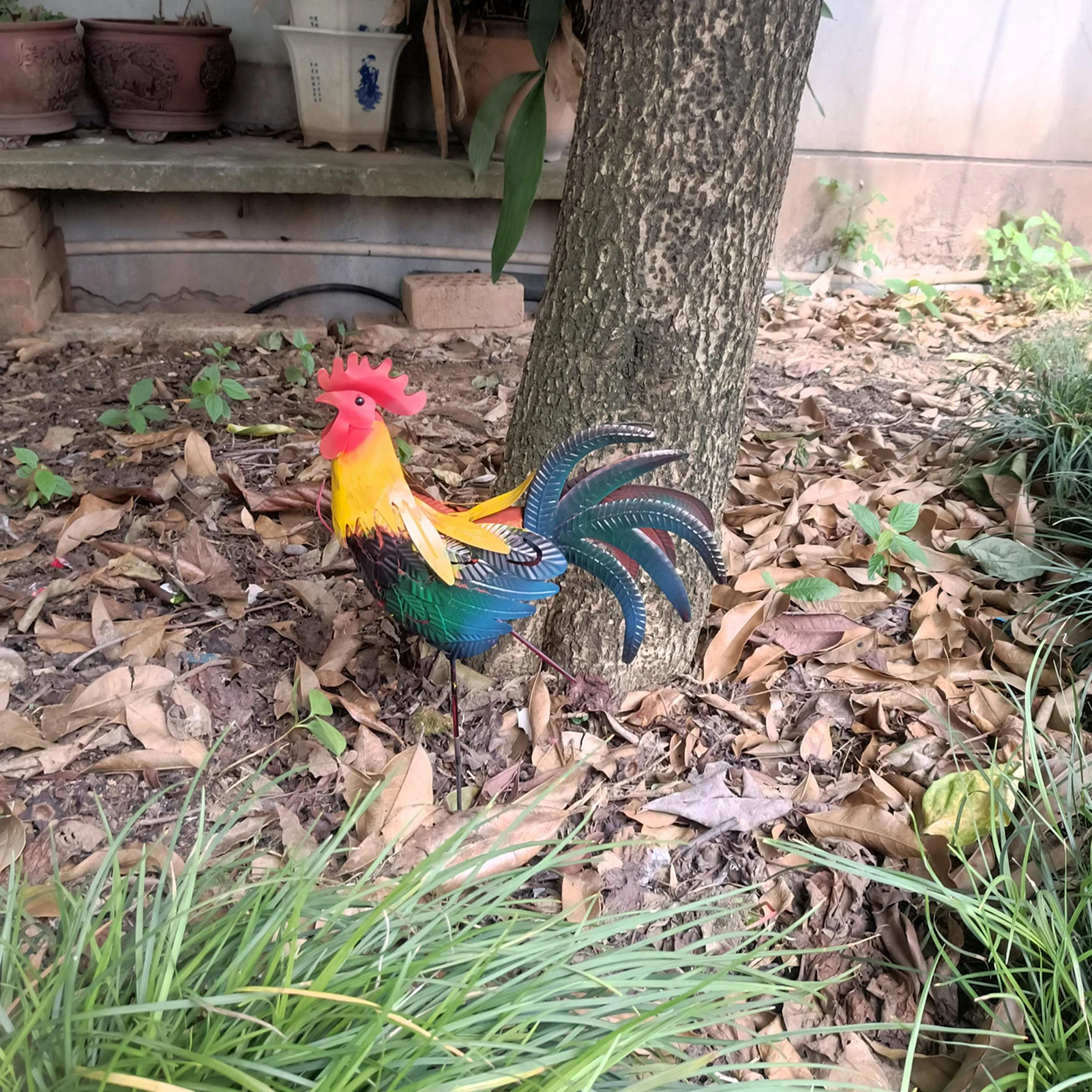 Железная искусственная садовая декорация уличные статуи курицы с красной