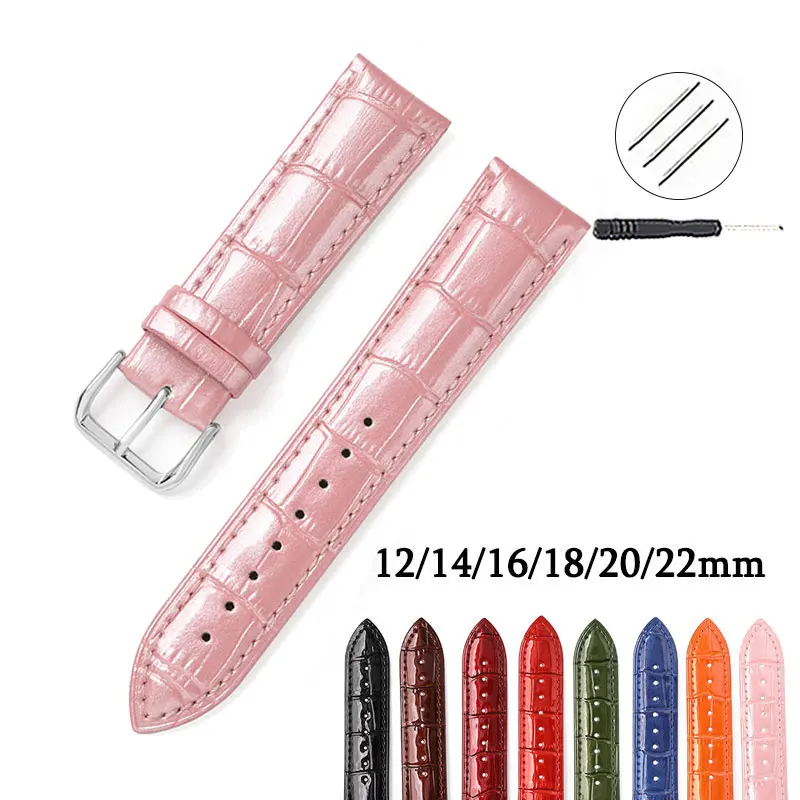 

Glossy Leather Watchband 12mm 14mm 16mm 18mm 20mm 22mm Crystal Patent Universal Wrist Strap Slub Pattern Waterproof Band Belt
