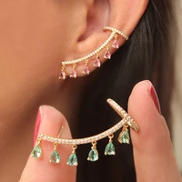 new korean temperament water drop tassel earrings crystal zircon ear clip for women fashion exquisite party banquet accessories