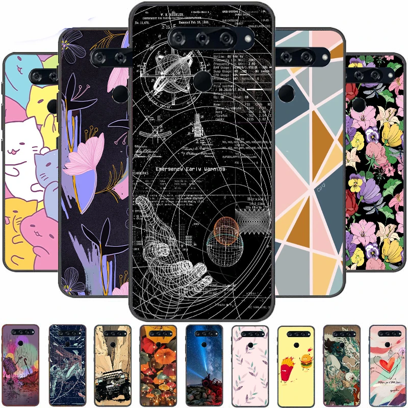 

Soft TPU Silicone Case For LG V40 ThinQ V50 V50S V30 Plus Phone Case Cover Printed Fashion Fundas Bumper Fashion Black Frame