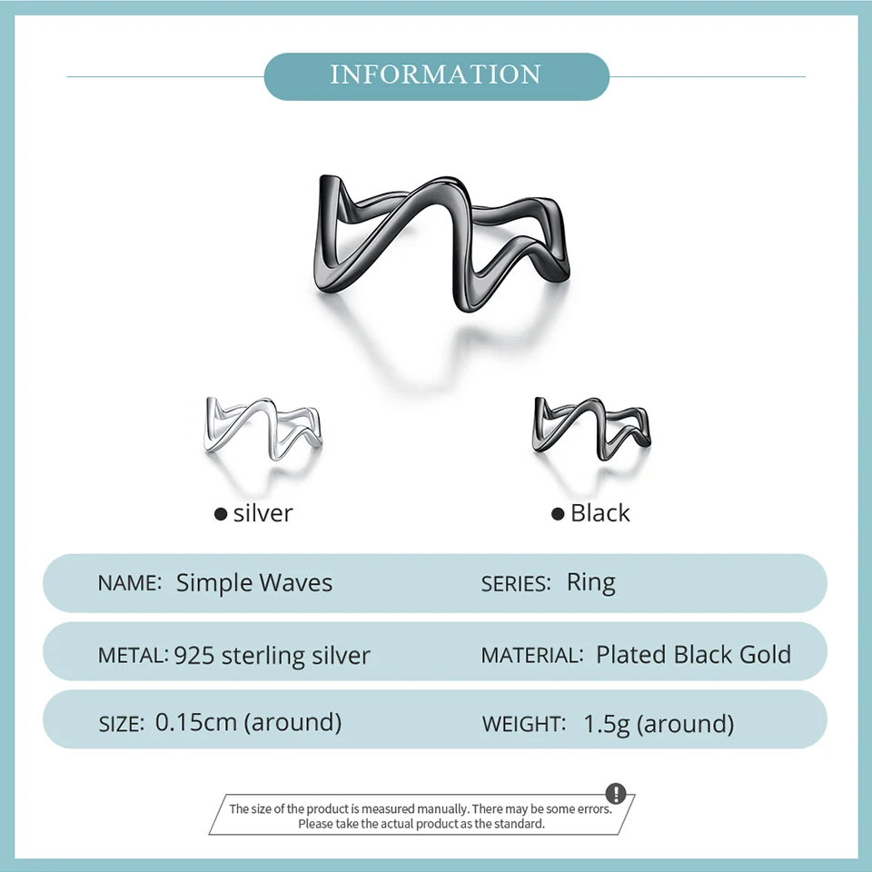 Кольцо женское 2022 из серебра 925 пробы с геометрической волной черного цвета