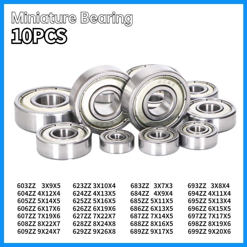 

10PCS Free ShippingMicro bearing 608ZZ inside 2 3 4 5 6 7 8 9mm 603 604 605 606 607 609 689 Scooter roller skates fidget spinner