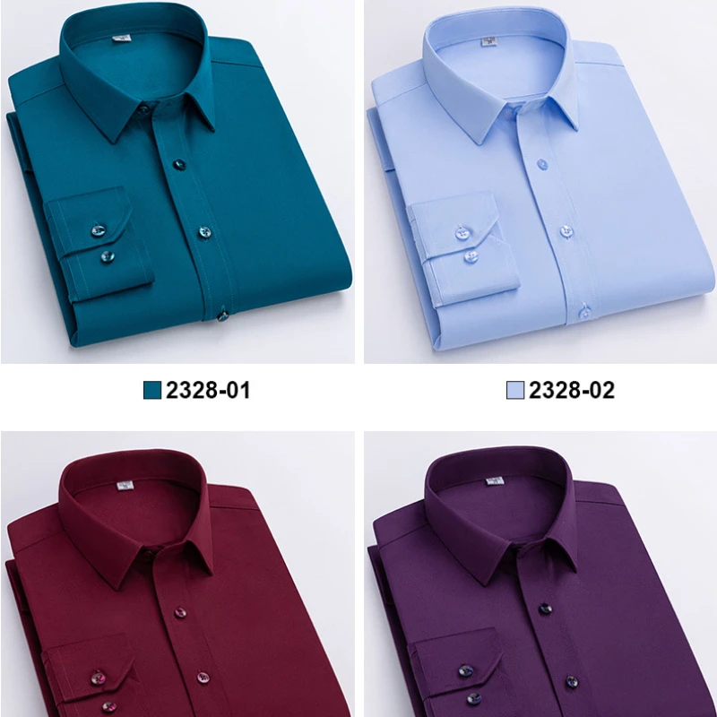 Рубашка мужская однотонная с длинными рукавами эластичная сорочка в