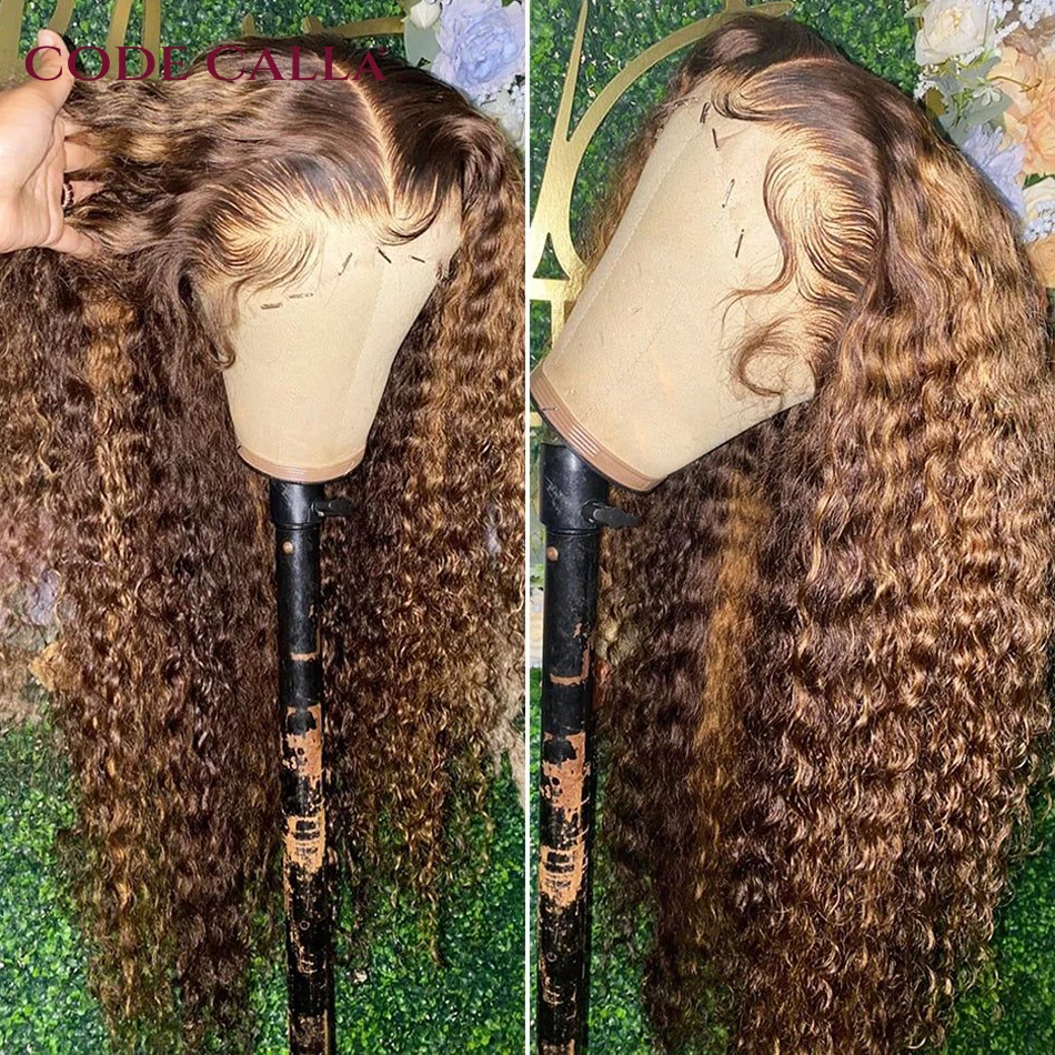 30 Inch Highlight Ombre Lace Frontal Wig Curly Human Hair Wigs 4/27 Colored 13x4 Deep Wave T Part Lace Closure Wigs For Women