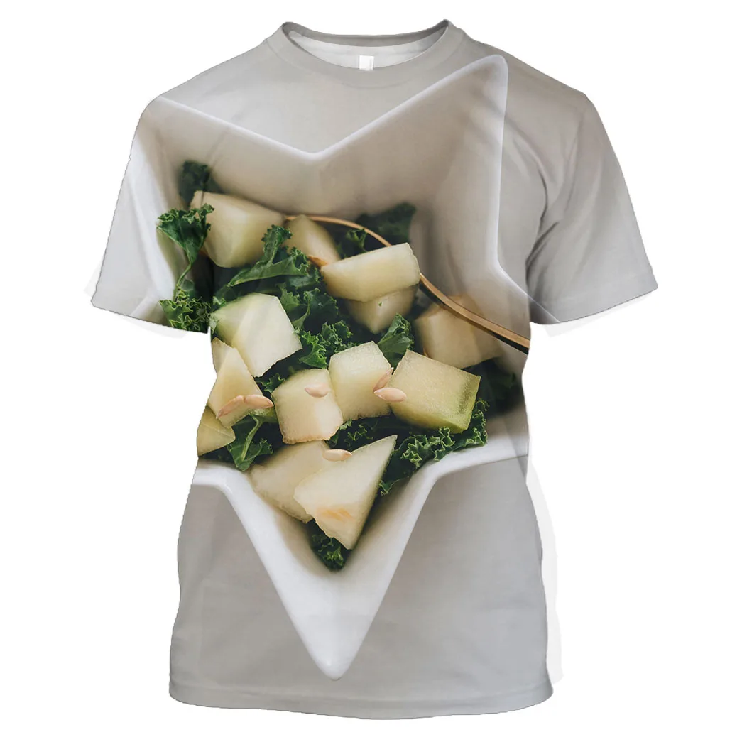 

Футболка мужская с круглым вырезом, удобная повседневная рубашка оверсайз с короткими рукавами, с 3D-принтом фруктов, ломпастей, салатов, дыш...