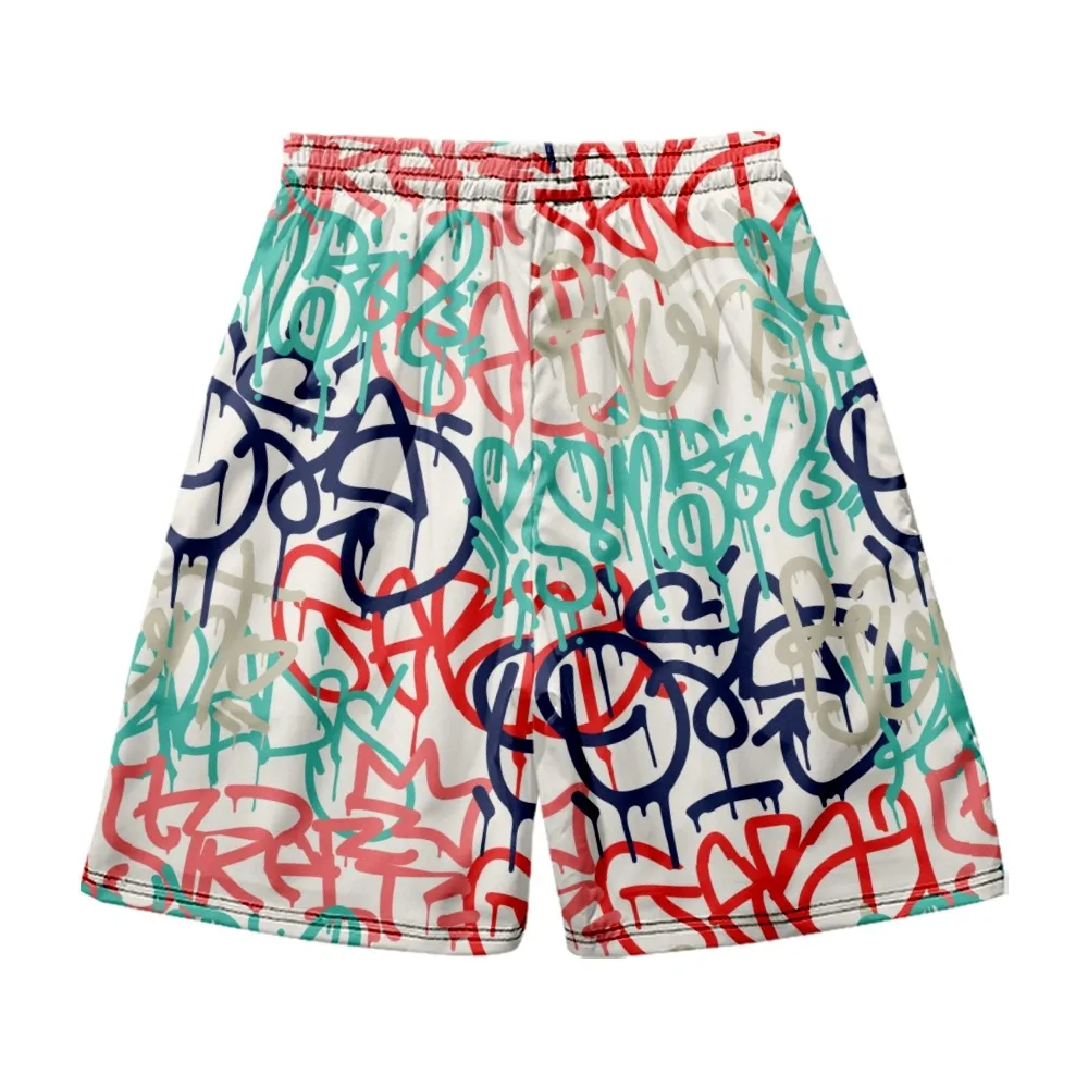

Street Graffiti Print Loose Men's Shorts Beach Couples Hawaiian Style Shorts Home Pajama Shorts-