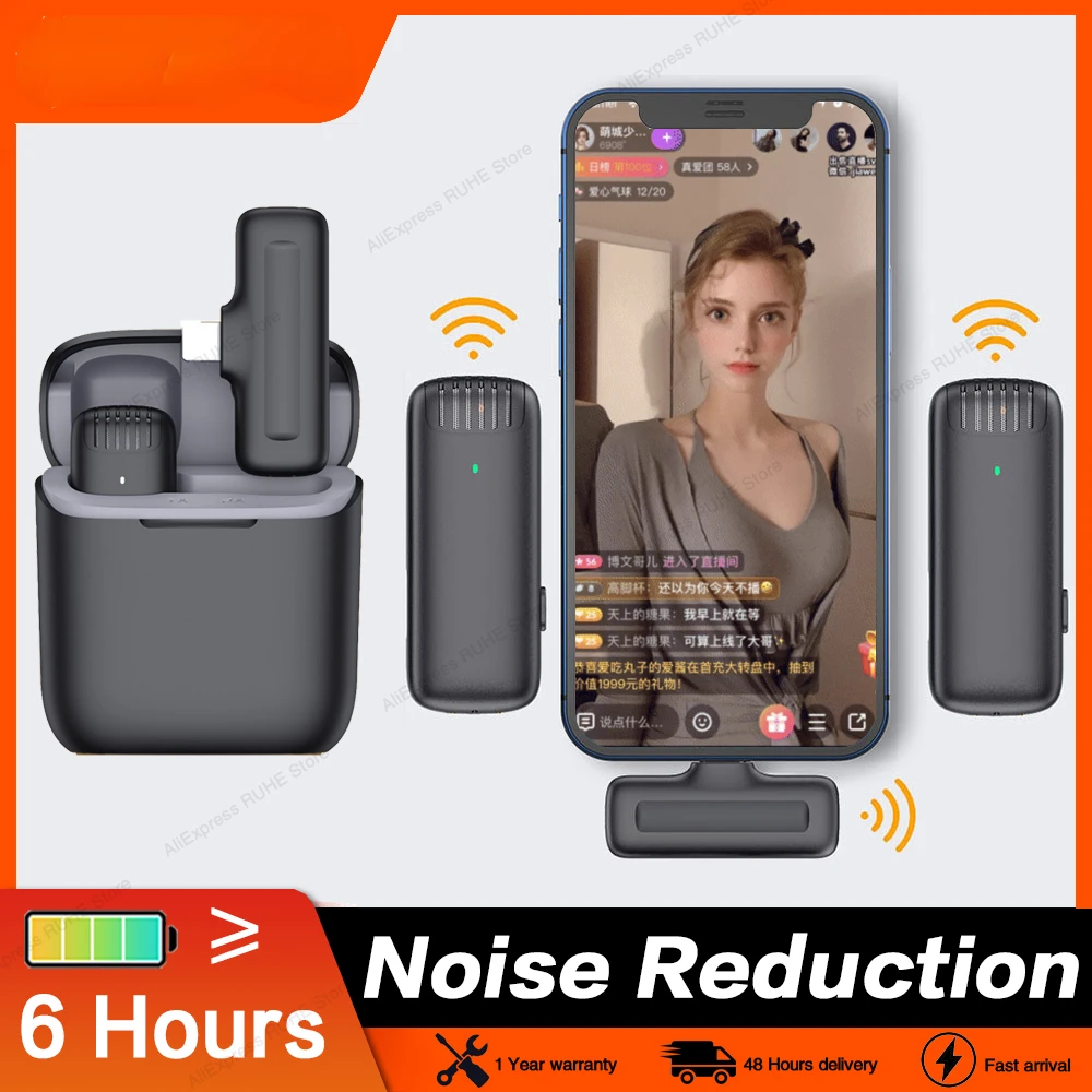 

Microphone Wireless Microphone Lavalier with Charging Compartment Recording Youtube Vlog Live for IOS Android J13