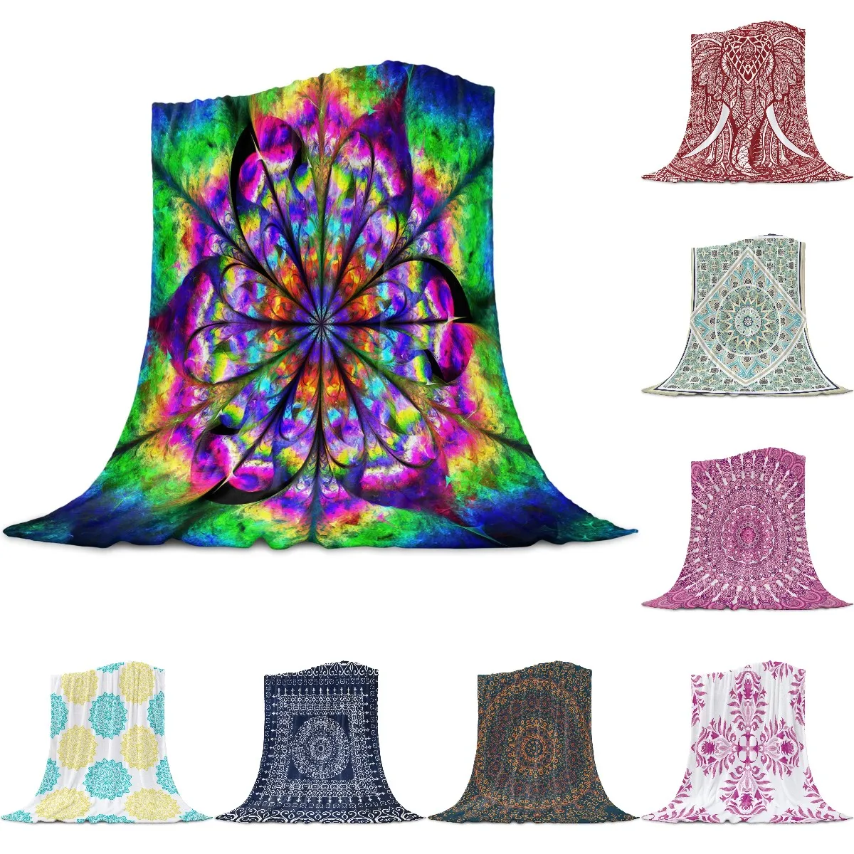 

Psychedelic Flower Mandala Rainbow Coral Fleece Blankets Flannel Bedspreads Soft Warm Chair Lounge Blankets for Bed Sofa Cover