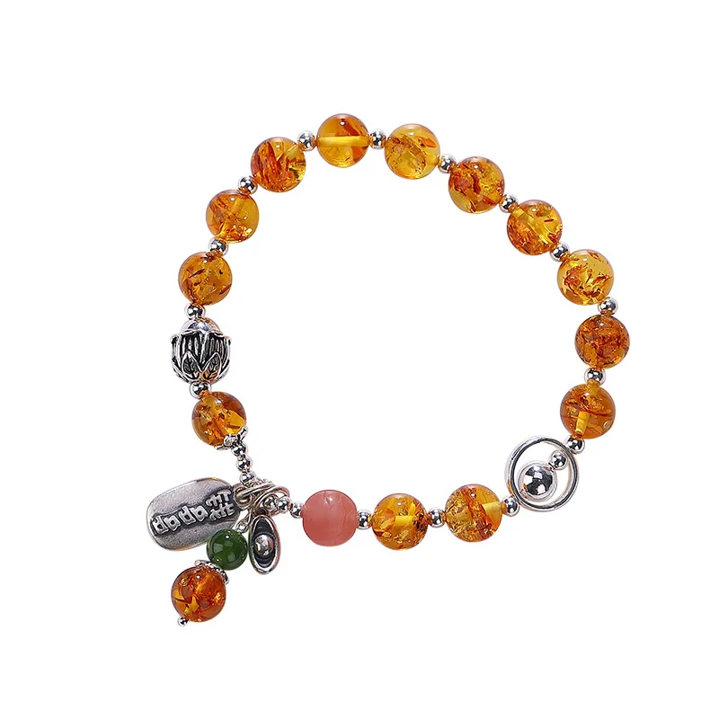 

S925 sterling silver natural flower jade bracelet retro personality Qian Duoduo silver ingot ladies bracelet ornaments