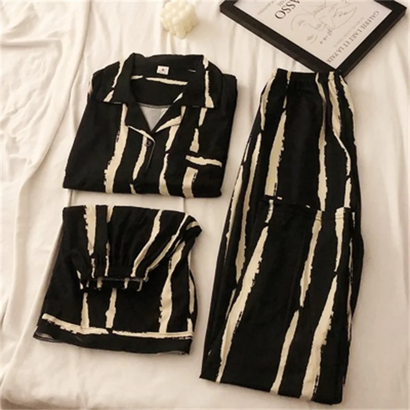 Women's Sweet Pajamas Set Full Sleeve T-shirt Long Pants Shorts 3PCS/Set Princess Cartoon Pyjama Big Size Homewear Cozy PJS