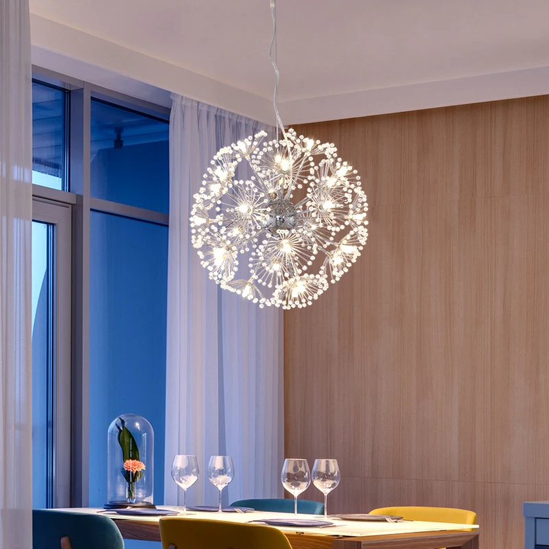 24V Safe Modern LED Floor Lamps for Bedroom Lighting Fixtures Crystal Ball pendant Silver G4 LED Dandelion Chandelier light