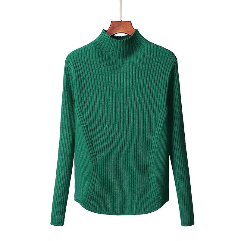 

Women Turtleneck Slim Fit Women Pullover Knitted Sweater Sweet Knitwear One Size Pleated Cute Green Sweaters Ladies Knit Top