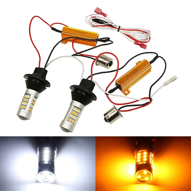 

2 в 1 42 светодиода T20 7440 белый поворот на Янтарный световой сигнал W21W Led BA15S BAU15S Автомобильные светодиодные дневные ходовые огни Дневные ходовые огни s с поворотом 12 В