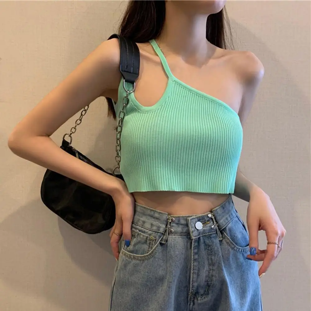 

Stylish Sexy One Shoulder Skew Collar Vest Top Suspenders Vest Bottoming Breathable