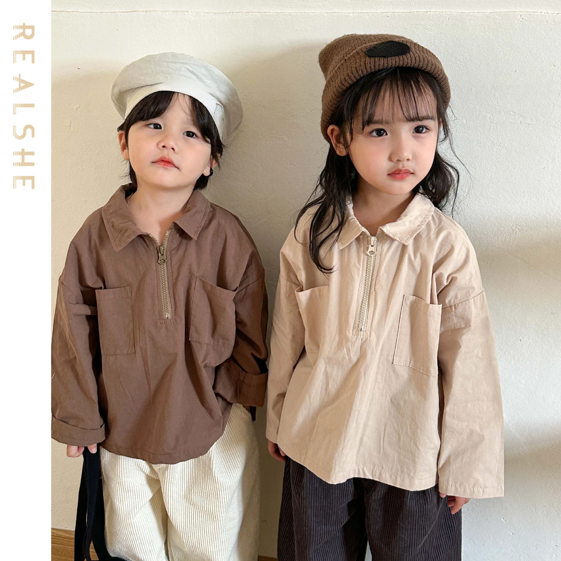 

Girls Boys Lapel Blouse Solid Long Sleeve Pockets Shirt 2023 Spring Autumn Children Tops for Girls Blouse Kids Clothes