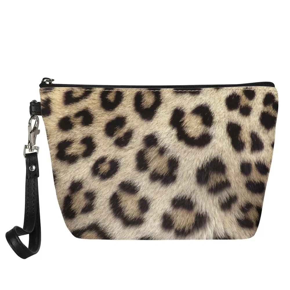 Cute Leopard Print Small Leather Makeup Cosmetic Bag for Women Make Up Bags Travel Purse Toiletry Case Accessories Organizer