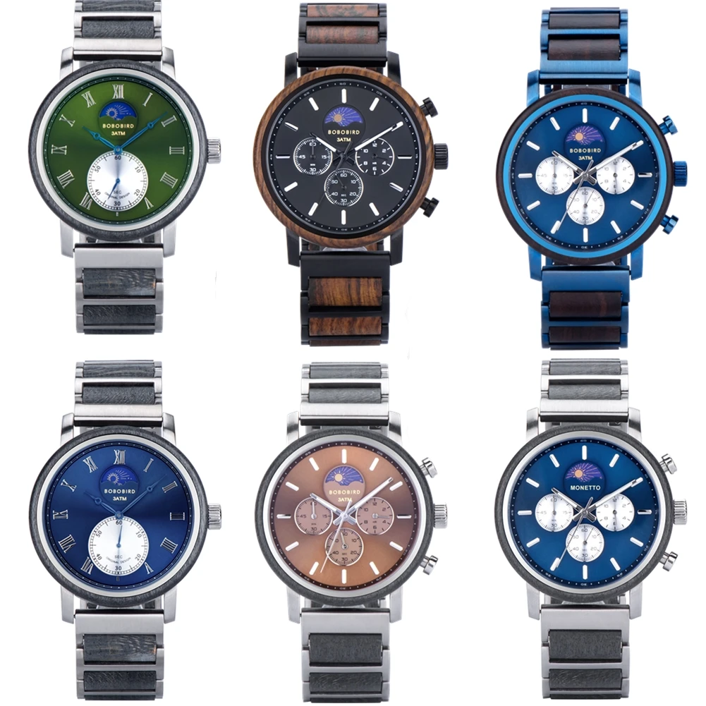 Wood Watch BOBO BIRD New Men Quartz Wristwatch Luxury Stylish Chronograph Multi-function Clock Personalized Custom Gift Box