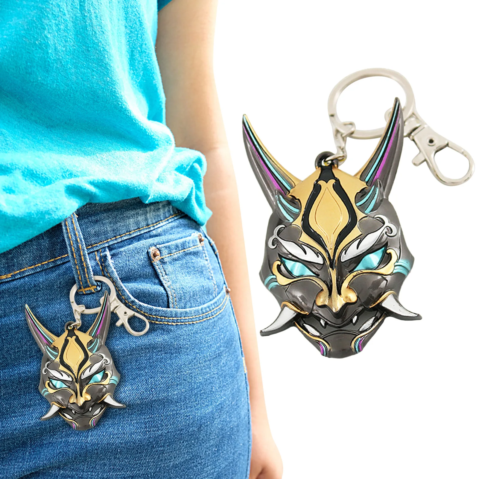 

Game Genshin Impact Cosplay Tartaglia Xiao Masque Keychain Luminous Pendant Men's Trendy Backpack Accessories