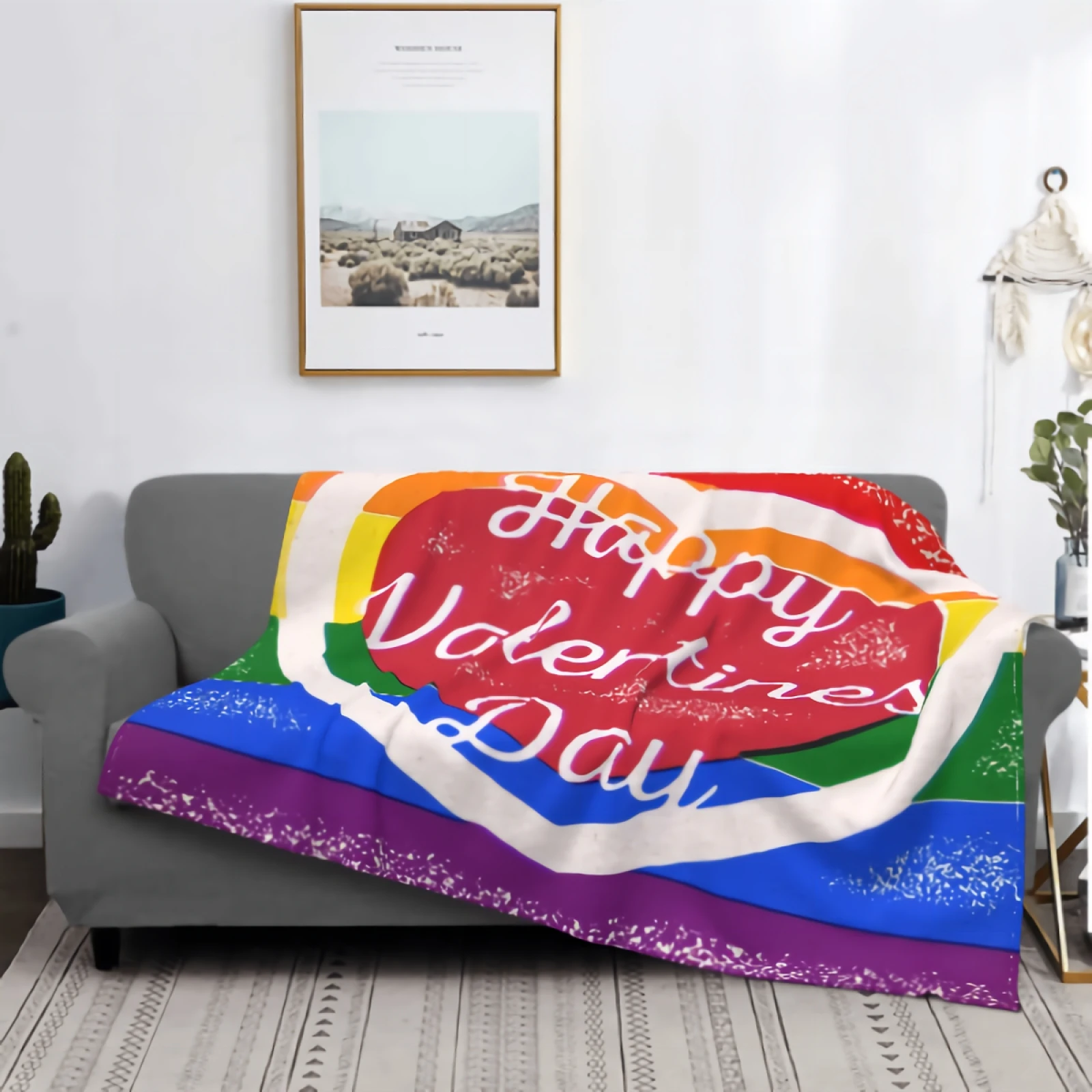 

Rainbow Happy Valentines Day Cozy Warm Blankets Colorful Rainbow Stripes Super Soft Fleece Throw Blanket For Home Couch Sofa Bed