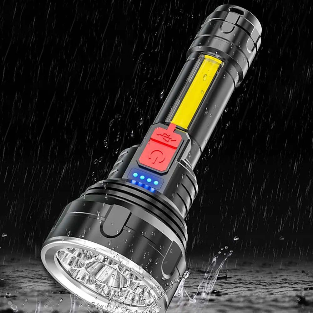 

Суперъяркий фонарик, внешний портативный фонарик COB типа C с USB-зарядкой, 4 режима, мощный водонепроницаемый фонарик для путешествий на открытом воздухе с большим радиусом действия