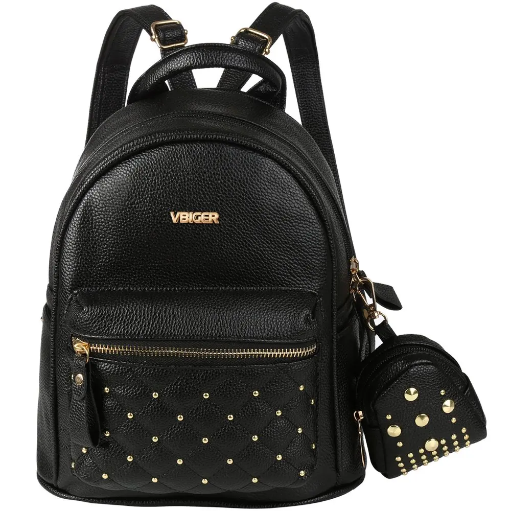 2 in 1 PU Leather Backpack Trendy Travel Shoulders Bag Chic Outdoor Daypack Casual School Backpacks for Women, Rivets Decoration