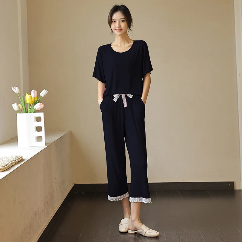 Modal Summer Pajamas Girls Summer Short Sleeve Two Piece Ice Pyjamas Short Sleeve Suit Sleepwear
