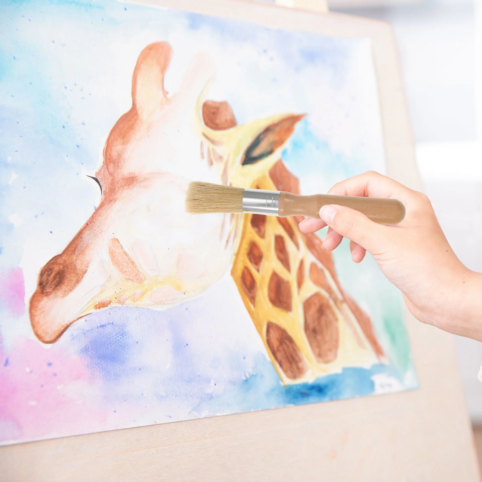 

2pcs Chalk Wax Brush Round Hair Wood Handle Painting Round Brush Waxing Tool For Stencils Furniture ( Beige )