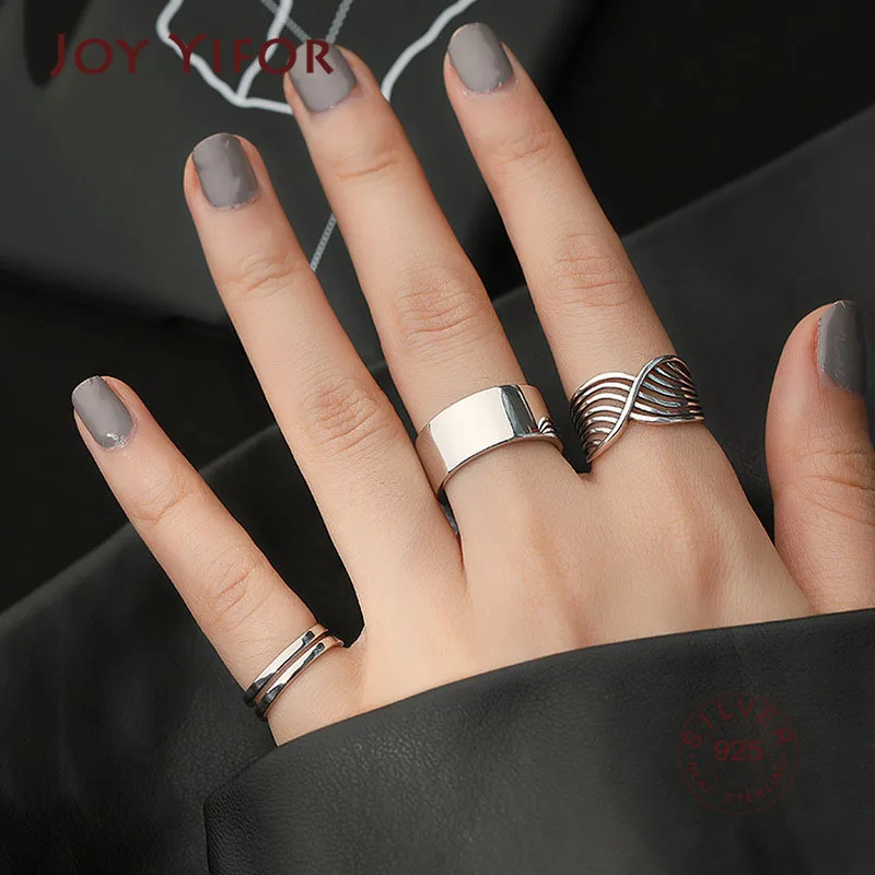 

Minimalist 925 Sterling Silver Rings Vintage Trendy Multilayer Lines Hollow Geometric Party Jewelry Gifts For Women