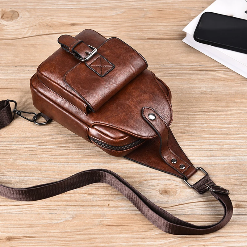 Mini Men'S Chest Bag Wallet Leather Fashion Bolsas Small Chest Pack Cross Shoulder Messenger Crossbody Side Bag Male Husband