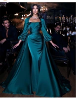 elegant womens evening dresses with detachable train long sleeves memaid party prom gowns robe de mari%c3%a9e custom made