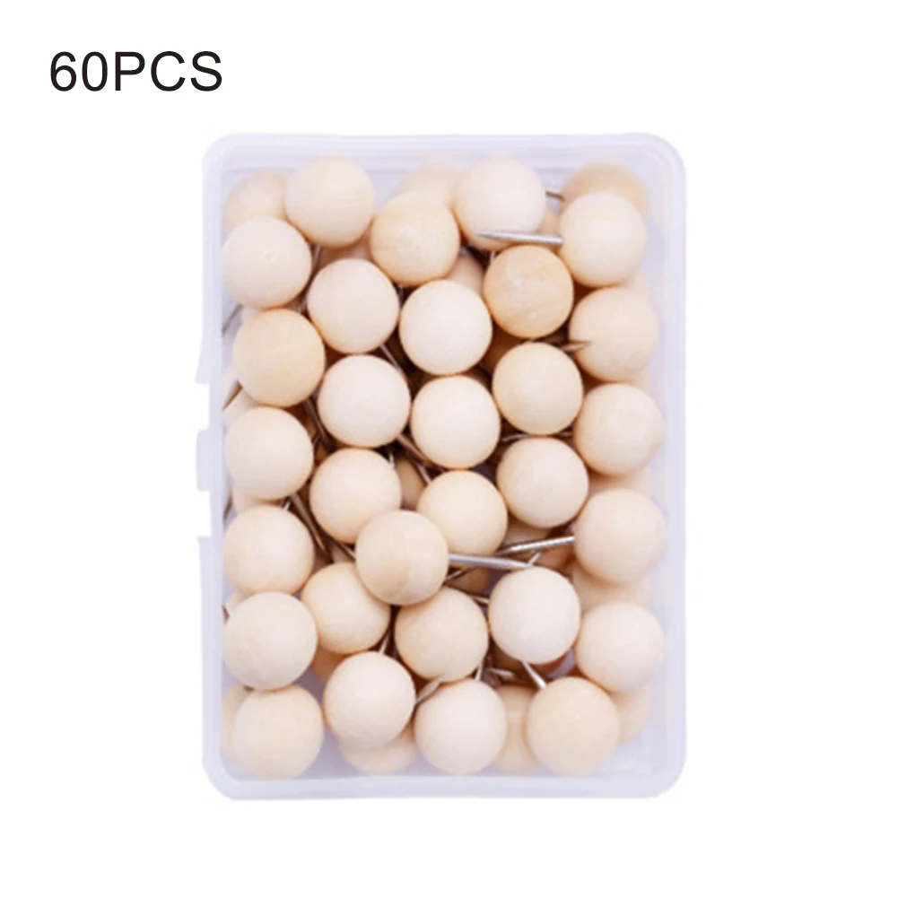 

1box Push Pin Home School Photo Wall Office Craft Drawing With Organizing Container Decorative Wooden Thumbtack Binding Supplies