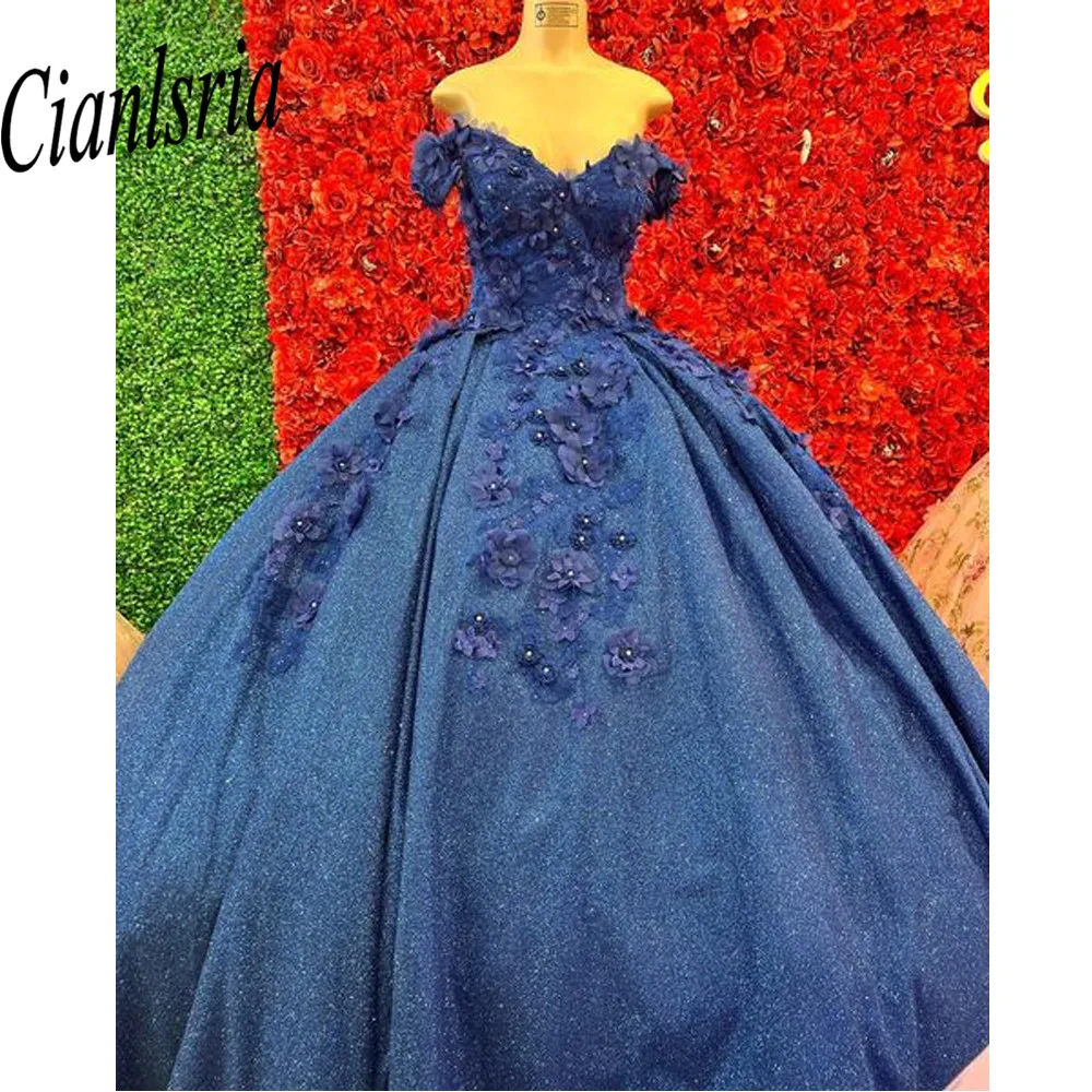 Luxurious Sweetheart Beaded Appliques Navy Blue Quinceanera Dresses Lace Up Back Ball Gown Prom Party Gowns