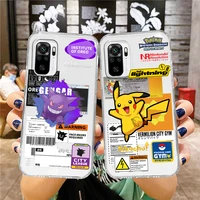 pokemon gengar pikachu phone case for xiaomi redmi note 11e 11s 11 11t 10 10s 9 9t 9s 8 8t pro plus 5g 7 5 transparent tpu