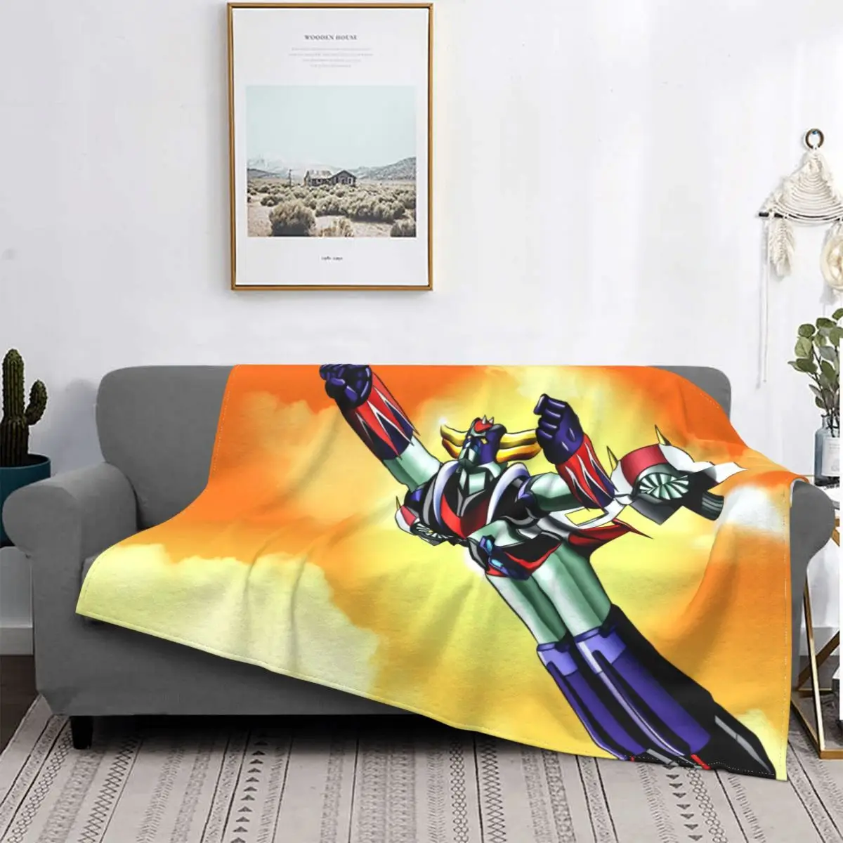 

Mazinger Z Retro Blankets Warm Flannel Mazinger Z Grendizer UFO Robot Throw Blanket for Sofa Office Bedspreads