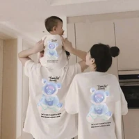 100 cotton family t shirt for dad mom girls boys adult baby kids summer tops cartoon print matching clothing outfits