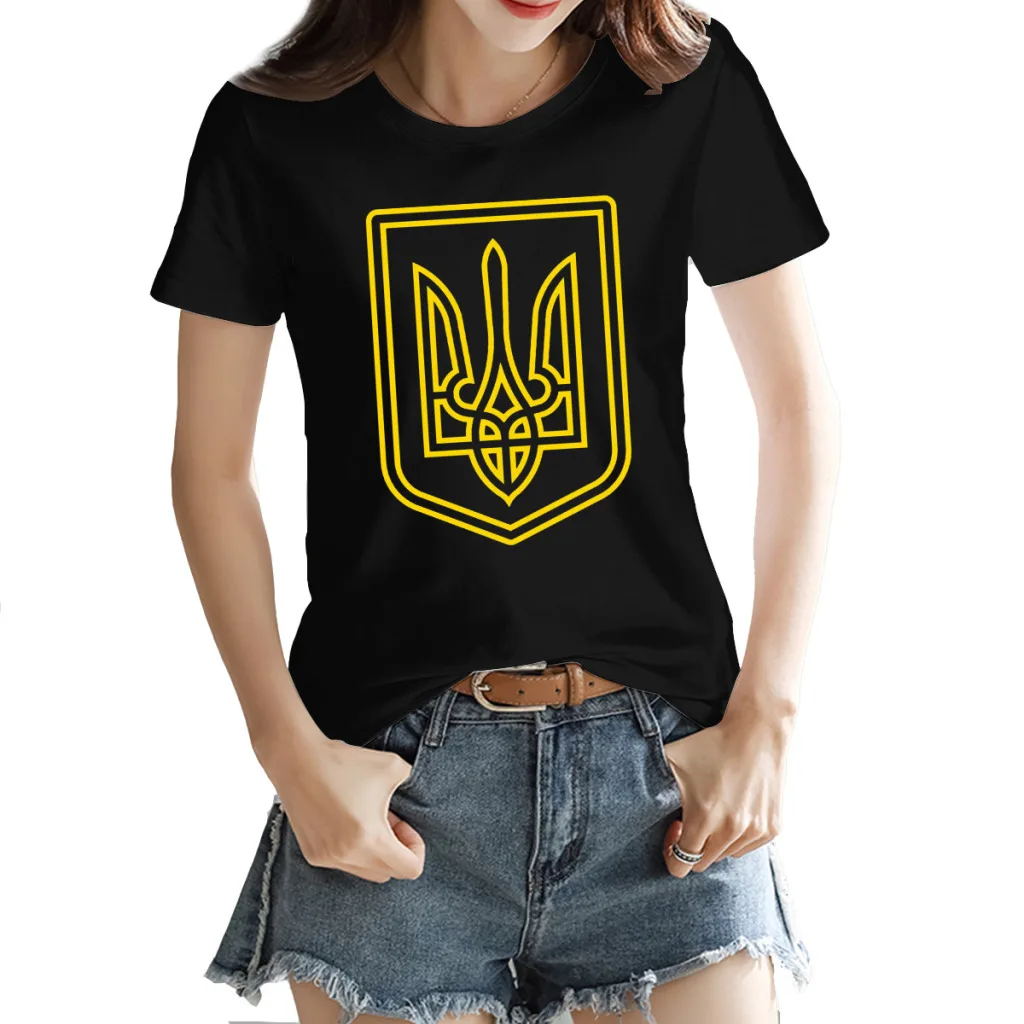 

Tryzub Ukraine Coat of Arms Ukrainian Communist Women's T-shirt Cute Black Novelty Crewneck Tops Tees European Size