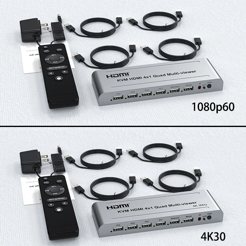 Четырехъядерный многофункциональный переключатель KVM HDMI 4X1 4 в 1, видеопроцессор, многофункциональный экран, бесшовный 1080P, поддержка USB-клавиатуры, мыши (art.: 3920c9258a5fe) - 3920c9258a5fe
