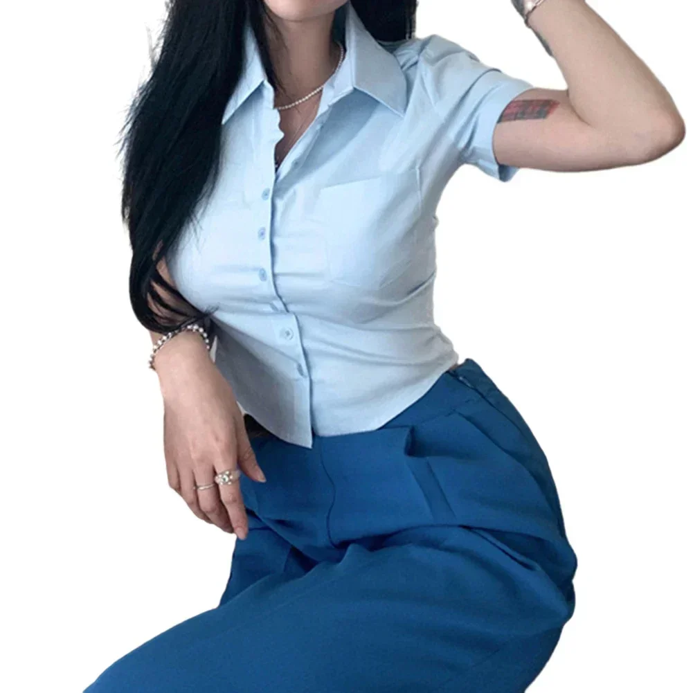 Укороченная Базовая Блузка модная Корейская офисная Удобная рубашка в стиле