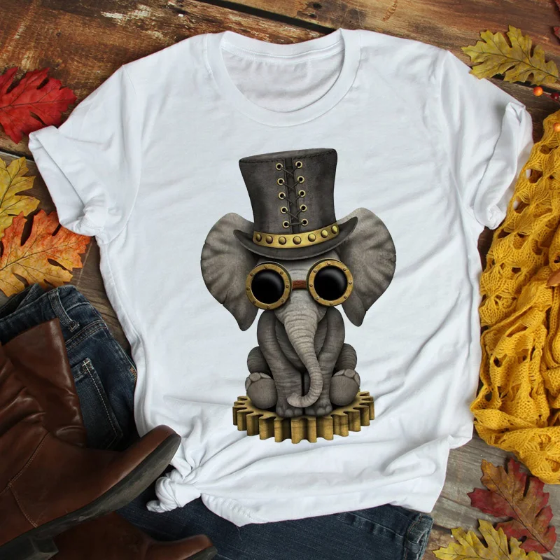 

Women's T-shirt 2020 Summer Short Sleeve Vivid Elephant Print Fashion Women's Tees Tops Women's Graphic Tees