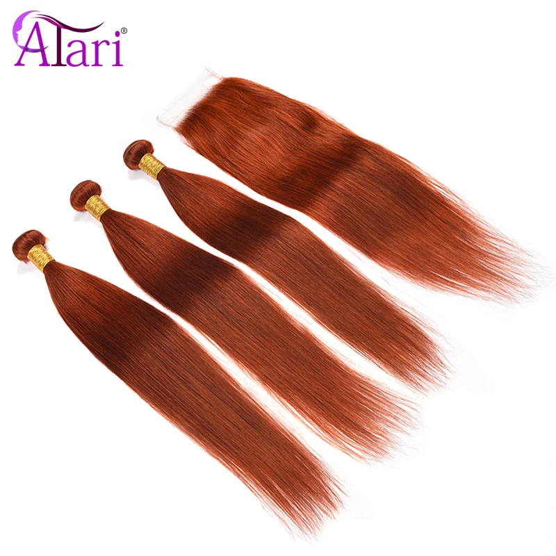 Dark Orange Straight Bundles with 4x4 5x5 Lace Closure Brazilian Human Hair Orange Ginger Bundles with Closure for Black Women