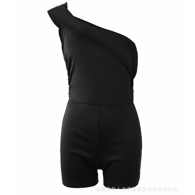 Women Playsuits Sexy Solid Color Slim High Waist Playsuits Women Fashion One Shoulder Off Shoulder Slash Neck Straight Playsuits