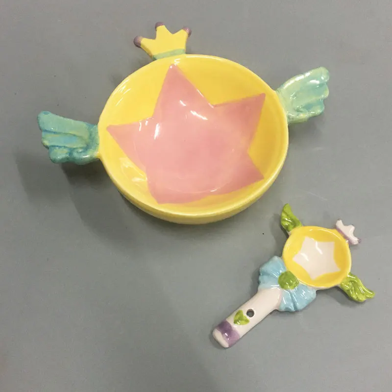 Cartoon Wings Shaped Bowl Fairy Stick Measuring Spoon Ceramic Snack Dishes Korean Style Girl Heart Ornaments Tableware