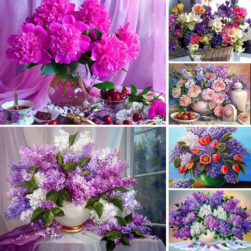 

5D Diamond Painting Full Square Flowers Picture Of Rhinestones Diamond Embroidery Lilac Flowers Mosaic Art Home Decoration Gift